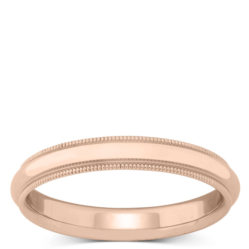 Rose Gold Polished Edge Milgrain Comfort Fit 3mm Band 18K image number 0