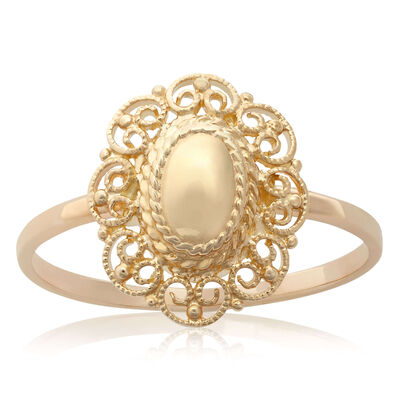 Toscano Filigree Framed Oval Dome Ring 14K