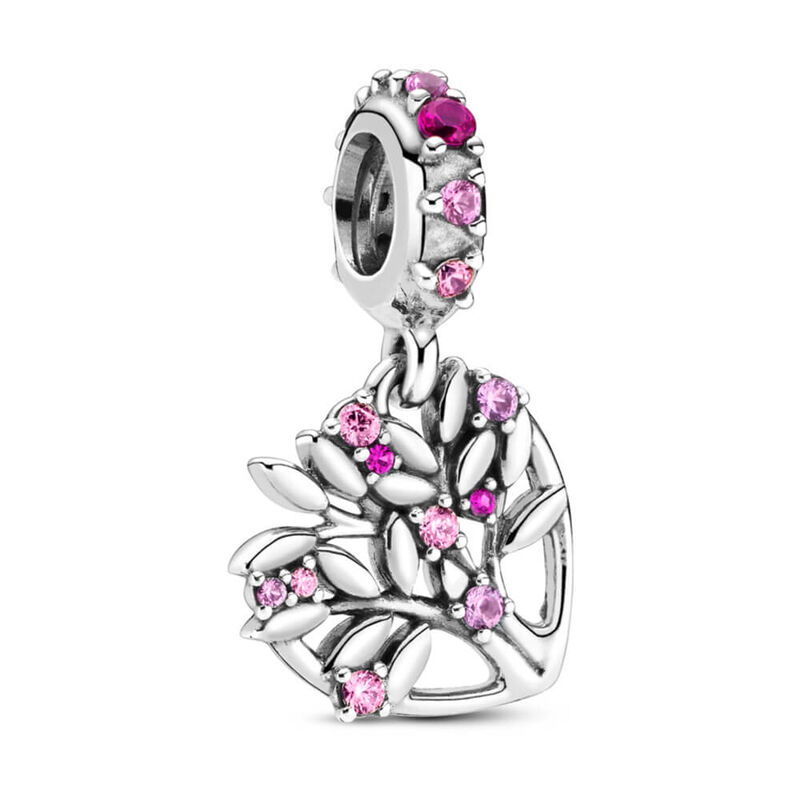 Pandora Pink Heart Family Tree Synthetic Ruby & CZ Dangle Charm image number 1
