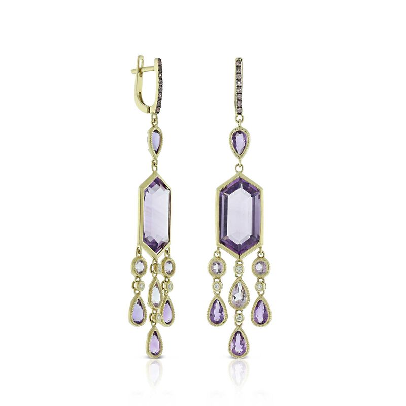 Amethyst, Pink Sapphire & Diamond Earrings 14K image number 0