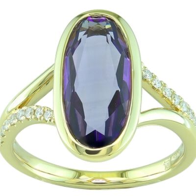 Long Oval Amethyst Ring, 14K Yellow Gold