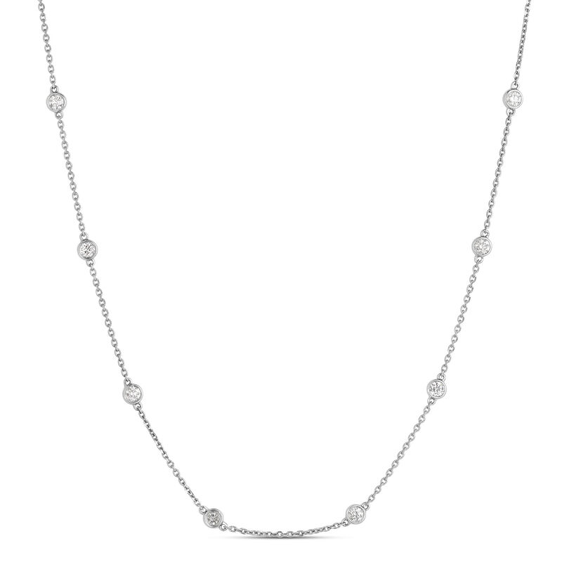 16-Inch Round Diamond Station Necklace, 14K White Gold image number 0