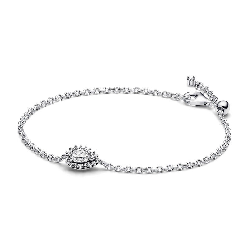 Pandora Sparkling Pear Halo Chain Bracelet image number 0