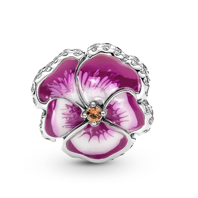 Pandora Pink Pansy Flower Enamel & CZ Charm image number 2