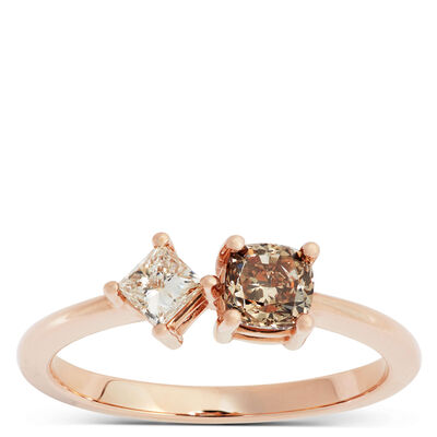 Princess Cut Natural Brown Diamond Ring, 14K Rose Gold