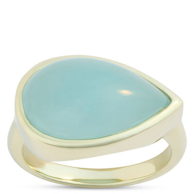 Cabochon Ring with Pear Shaped Aquamarine Gemstone, 14K Yellow Gold