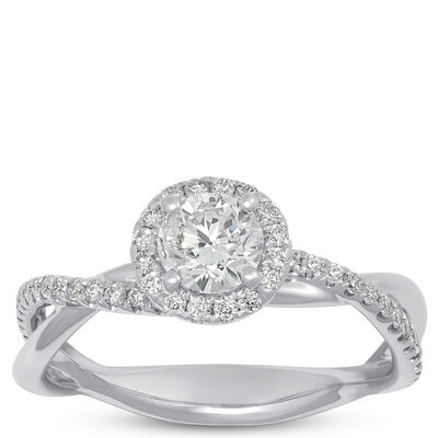 Classic Round Diamond Engagement Ring, 1 Carat Total Weight, 14K White Gold