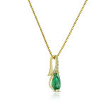 Pear-Shaped Emerald & Diamond Necklace 14K
