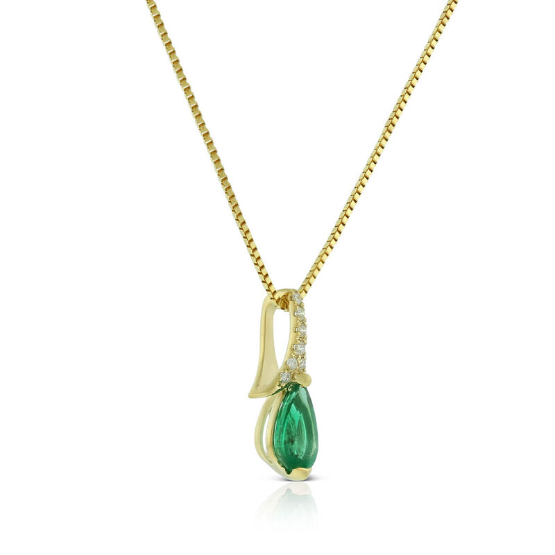 Pear-Shaped Emerald & Diamond Necklace 14K image number 2