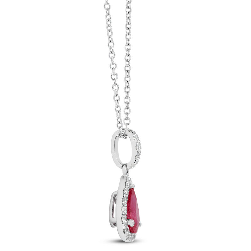 Pear Shaped Ruby and Diamond Halo Pendant Necklace, 14K White Gold image number 2