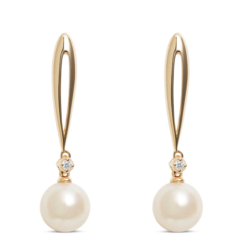 Cultured Freshwater Pearl and Diamond Drop Earrings, 14K Yellow Gold image number 0