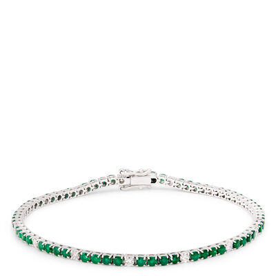 Classic Emerald and Round Diamond Bracelet, &frac12; Carat Total Weight 14K White Gold