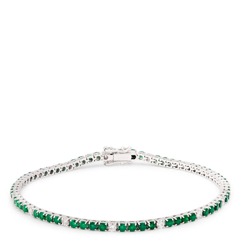 Classic Emerald and Round Diamond Bracelet, &frac12; Carat Total Weight 14K White Gold image number 0