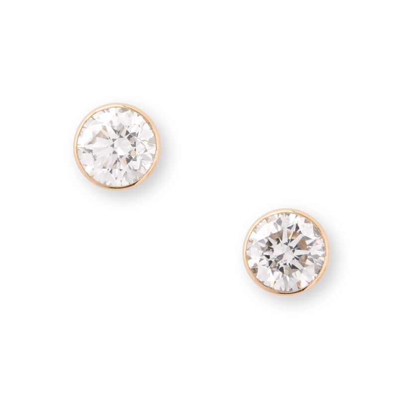Invisible Bezel Round Diamond Solitaire Studs, 14K Yellow Gold image number 0