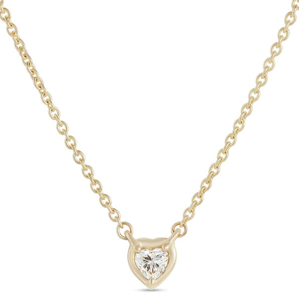 Heart Shaped Diamond Necklace, 14K Yellow Gold