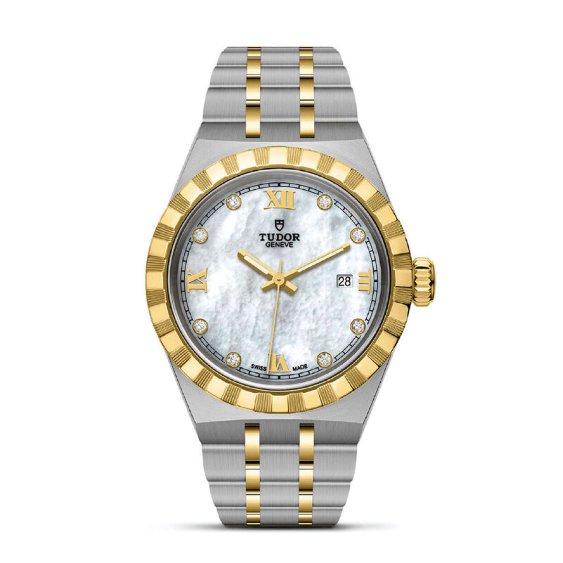 TUDOR Royal Watch Steel Case Gem Set White Dial Steel and Gold Bracelet, 28mm image number 0