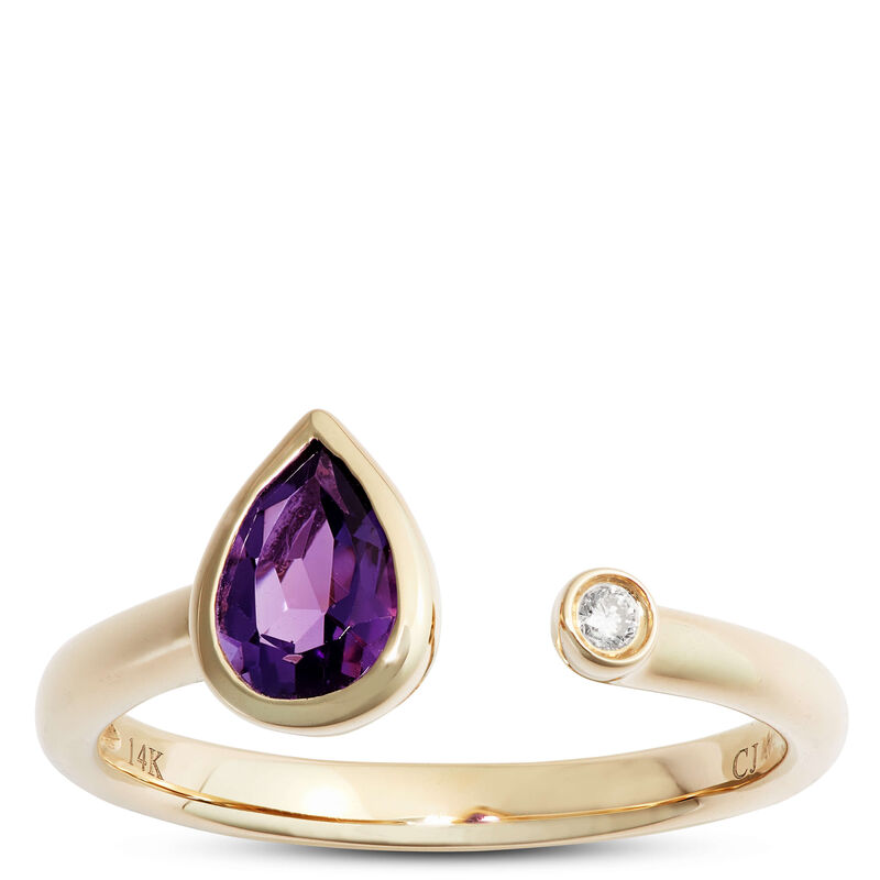 Pear Shaped Amethyst Open Ring, 14K Yellow Gold image number 0