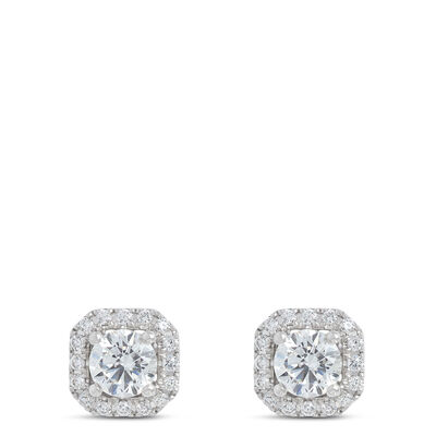 Diamond Halo Stud Earrings in 14K White Gold