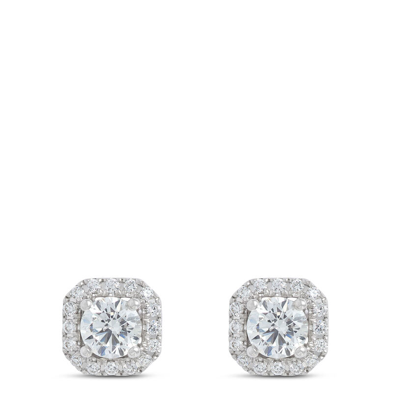 Diamond Halo Stud Earrings in 14K White Gold image number 0