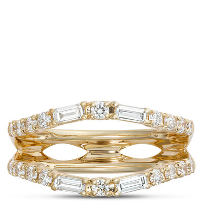 Round and Baguette Diamond Ring Guard, 14K Yellow Gold