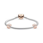 Pandora Iconic Rose Gold Heart Clasp Bracelet & CZ Clips Gift Set with Free Charm