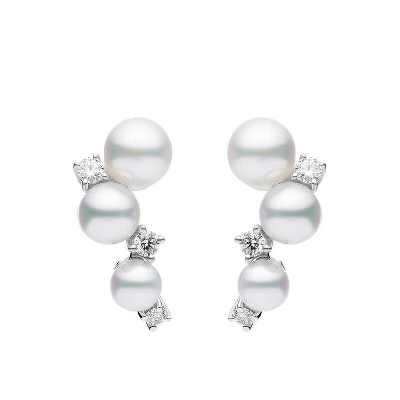 Mikimoto Akoya Cultured Pearl & Diamond Bubble Earrings 18K