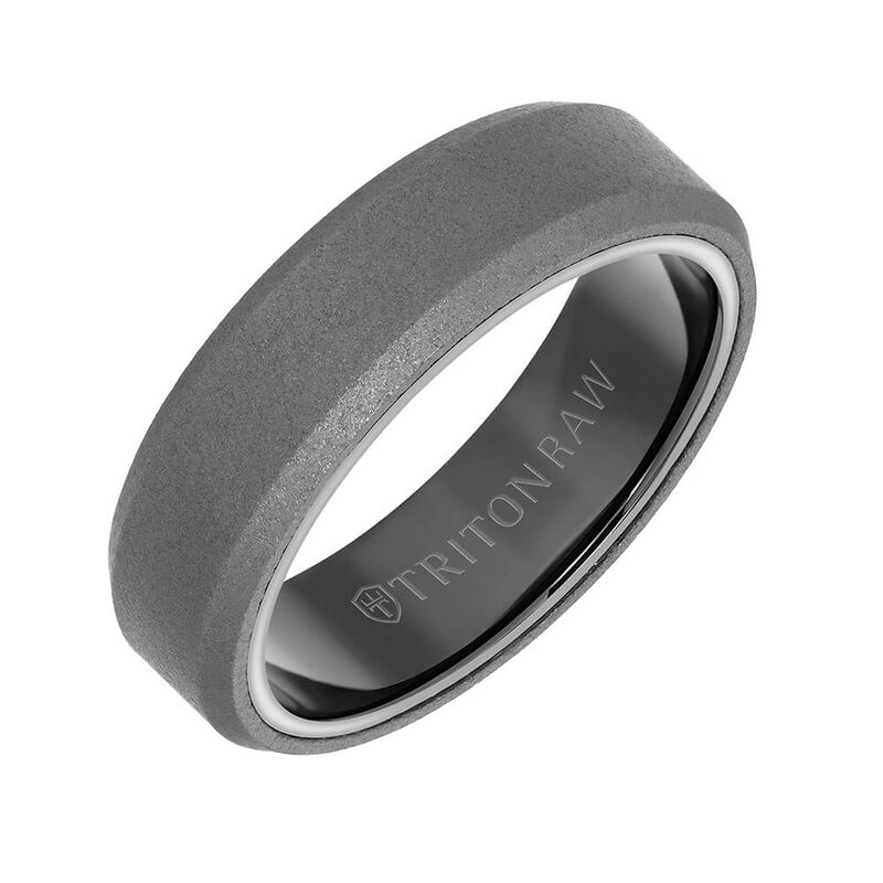 TRITON RAW Comfort Fit Sandblasted Matte Finish Bevel Edge Band in Tungsten, 6 mm image number 0