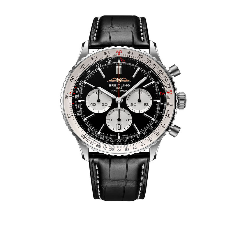 Breitling Navitimer B01 Chronograph Watch Steel Case Black Dial Black Leather Strap, 46mm image number 0