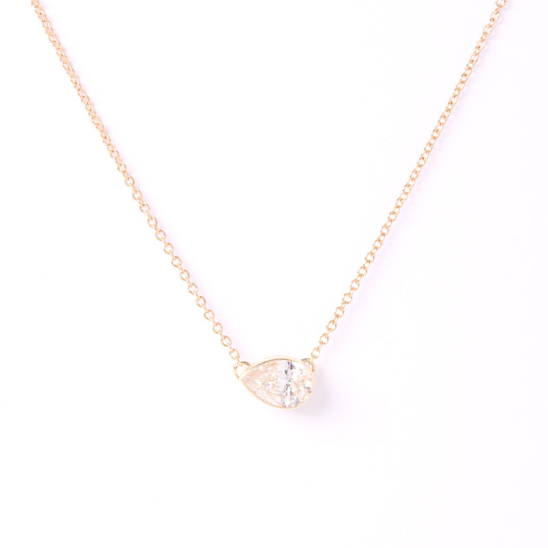 Invisible Bezel Pear Shaped Solitaire Diamond Pendant Necklace, 14K Yellow Gold image number 0