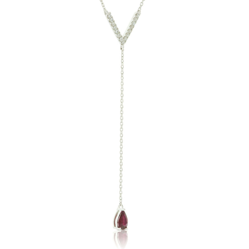 Pear Ruby & Diamond "Y" Drop Necklace 14K image number 2