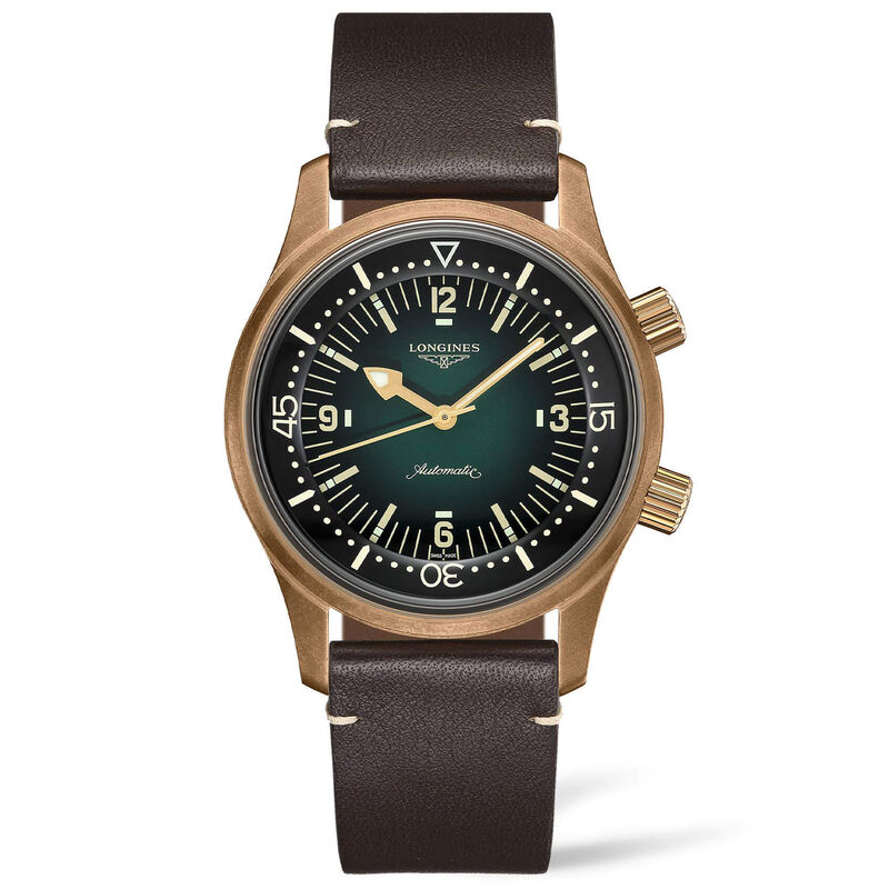 Longines Legend Diver Green Bronze Leather Automatic Watch, 42mm image number 1
