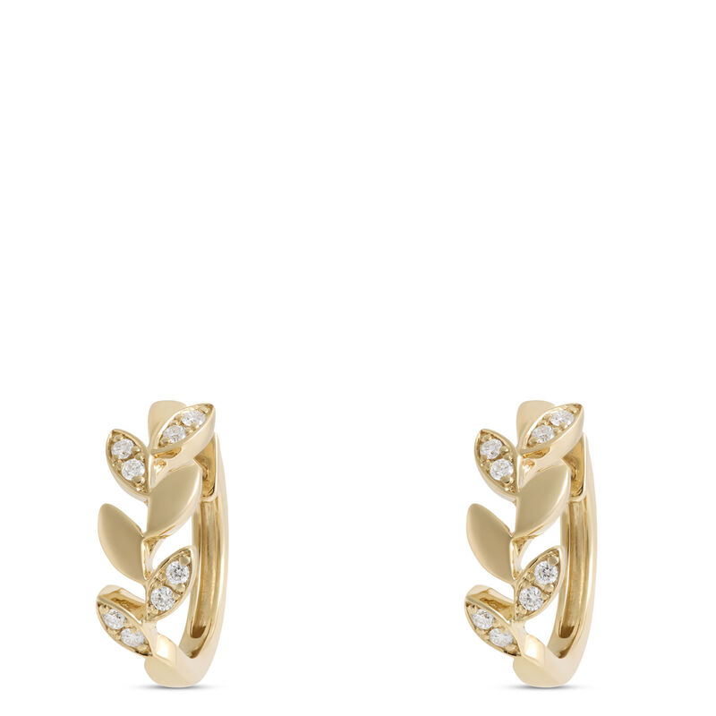 Leaf Shaped Hoops with Diamonds, 14K Yellow Gold image number 0