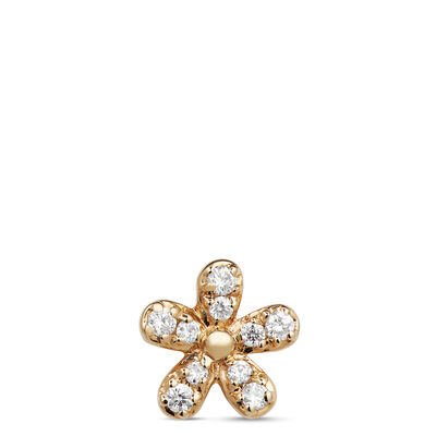 Diamond Flower Single Stud Earring, 14K Yellow Gold