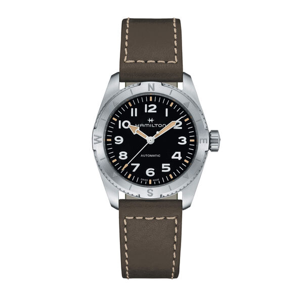 Hamilton Khaki Field Expedition Auto Watch Black Dial Green Leather Strap, 37mm