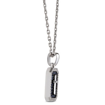 Blue Sapphire and Diamond Dog Tag Necklace, 18K White Gold