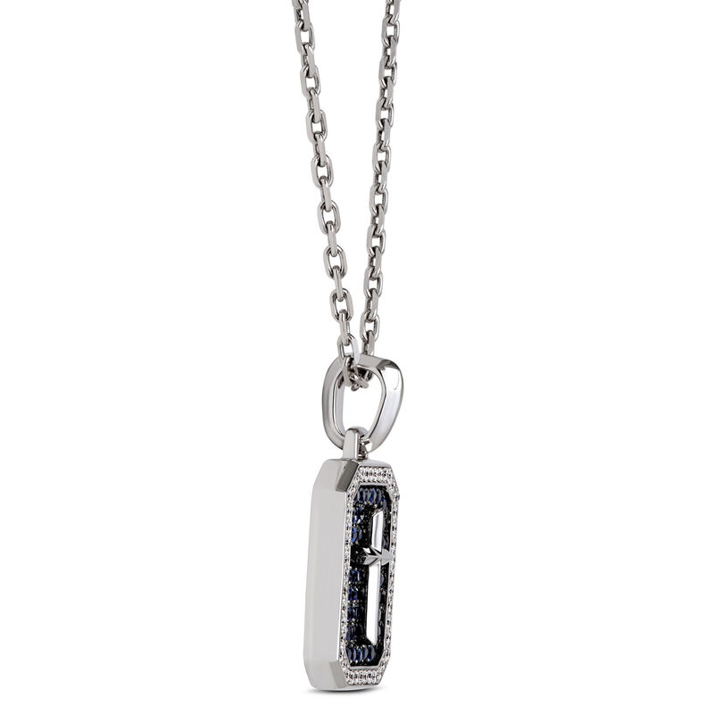 Blue Sapphire and Diamond Dog Tag Necklace, 18K White Gold image number 1