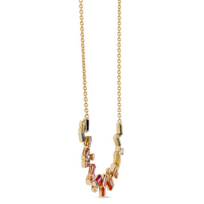 Baguette Rainbow Sapphire Necklace, 14K Yellow Gold