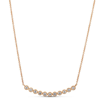 Round Diamond Necklace with Milgrain Bezel Settings, 14K Yellow Gold
