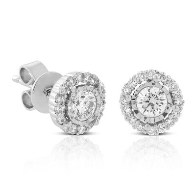 Cluster Diamond Halo Studs, ⅓ Carat Total Weight, 14K White Gold