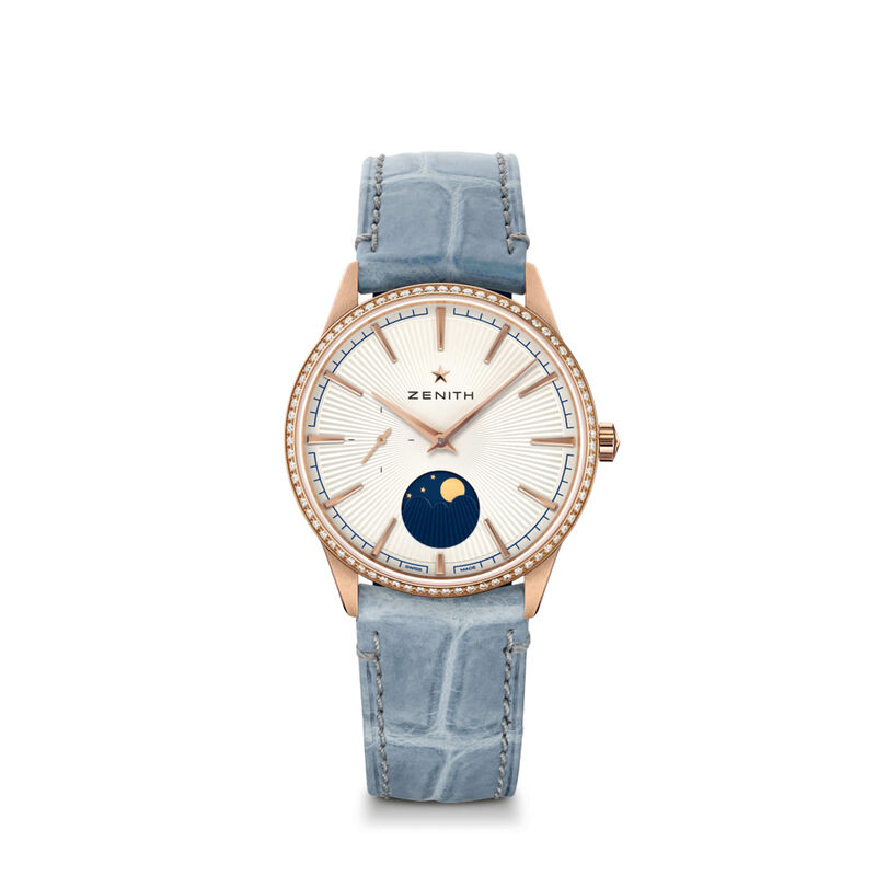 Zenith ELITE Moonphase Watch Silver-Tone Dial Blue Leather Strap, 36mm image number 0