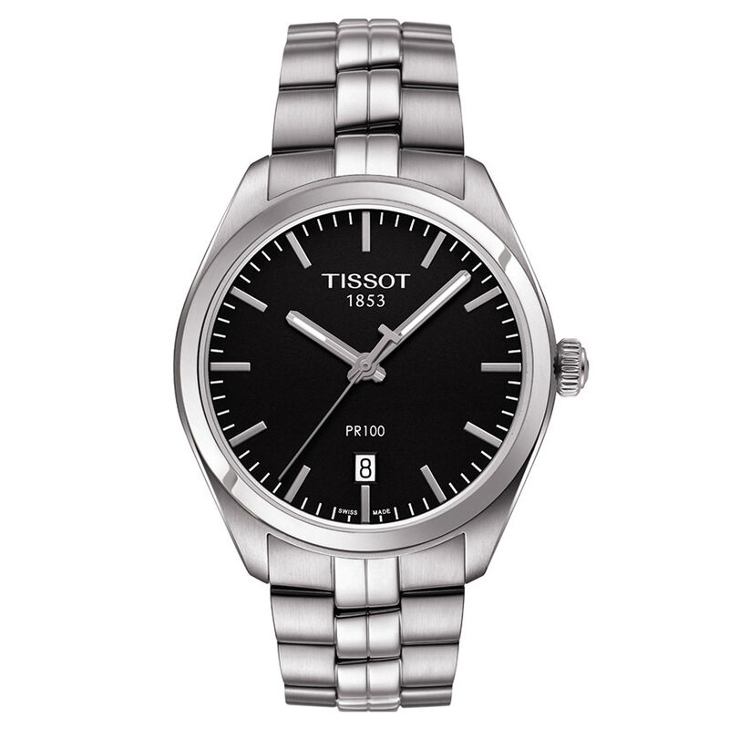Tissot PR 100 Black Dial Steel Quartz Watch, 39mm image number 1