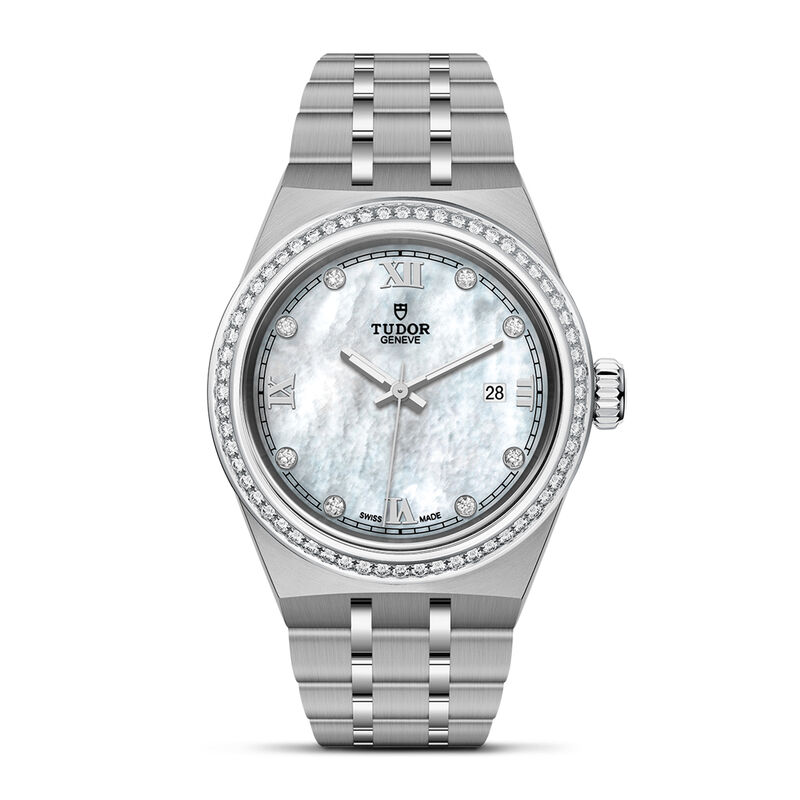 TUDOR Royal Watch Steel Case Gem Set White Dial Steel Bracelet, 28mm image number 0