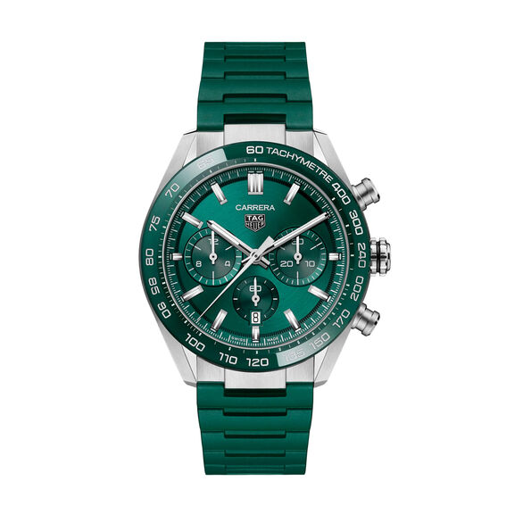 TAG Heuer Carrera Chronograph Watch Green Dial Steel Bracelet, 44mm