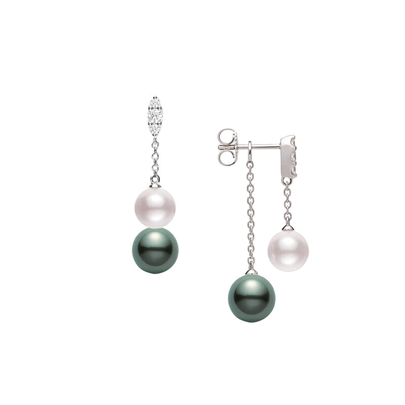 Mikimoto Morning Dew Akoya and Black South Sea Cultured Pearl Earrings with Diamonds, 18K White Gold image number 0
