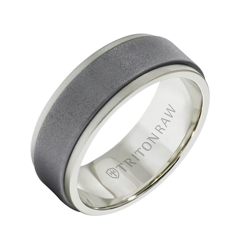 TRITON RAW Contemporary Comfort Fit Sandblasted Matte Finish Band in Tungsten & 18K, 8 mm image number 0