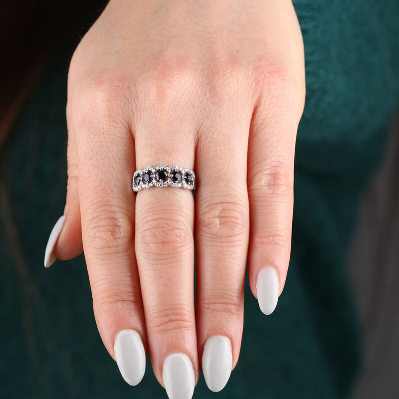 5-Stone Sapphire & Diamond Ring 14K image number 2