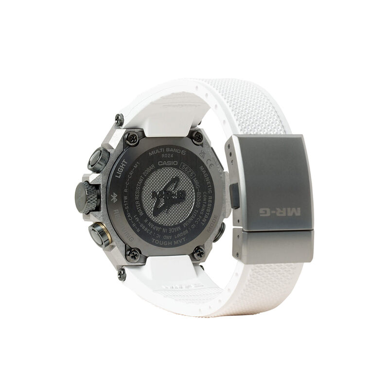 G-Shock MR-G Chronograph Watch Black Dial White Rubber Strap, 54.7mm image number 1
