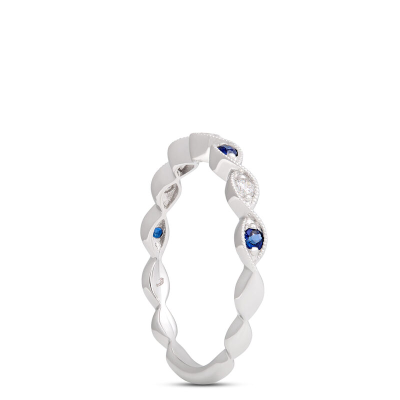Round Sapphire and Diamond Ring in 14K White Gold image number 1