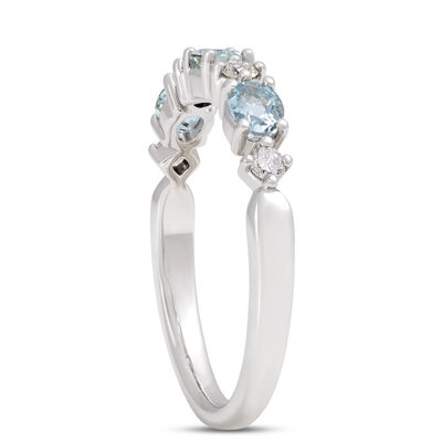 Oval Aquamarine and Round Diamond Ring, 14K White Gold