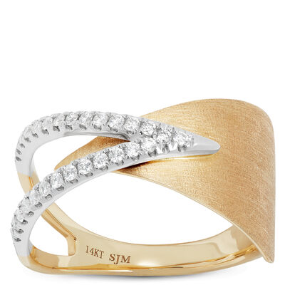 Split Shank Two-Tone Diamond Ring, 14K Mixed Gold